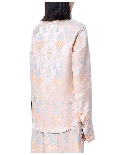Dries Van Noten Pink Jacquard Curved Hem Shirt
