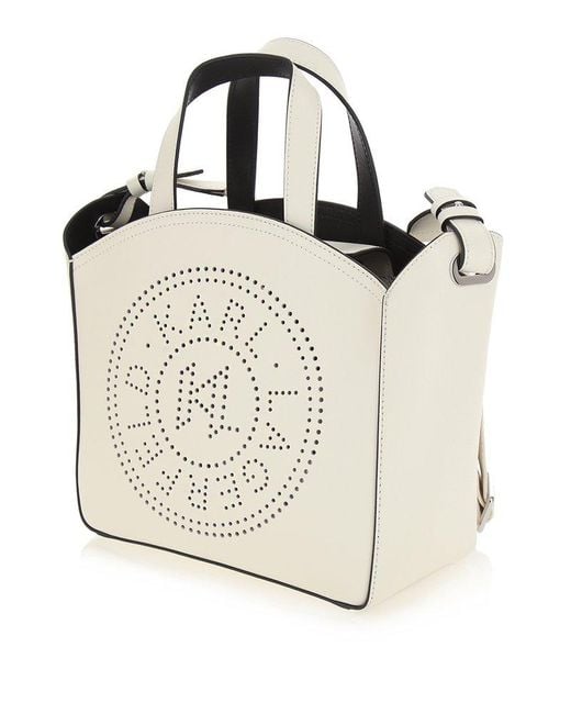 Karl Lagerfeld K/circle Perforated Small Tote Bag in White | Lyst