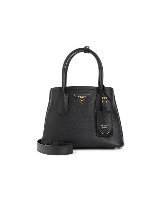 Prada logo plaque tote bag 2025
