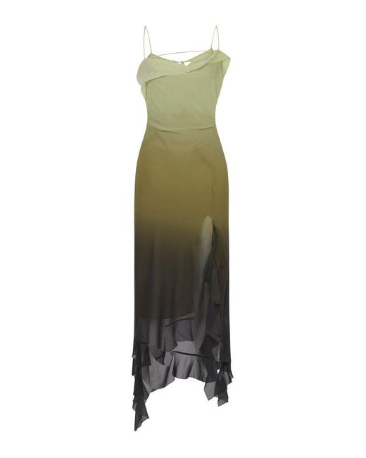 Acne Green Ruffle Strap Midi Dress