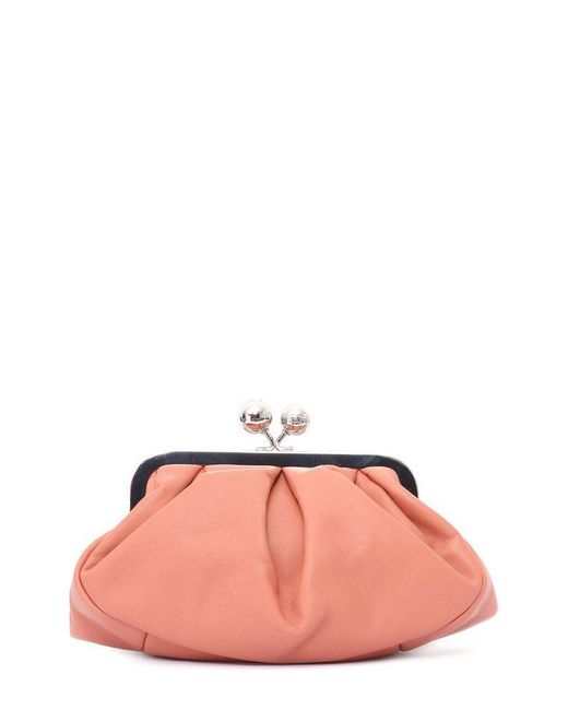 Weekend by Maxmara Pink Logo Detailed Chain-Link Cluth Bag