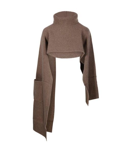 Sandbeige Brown Cropped Turtleneck Sweater