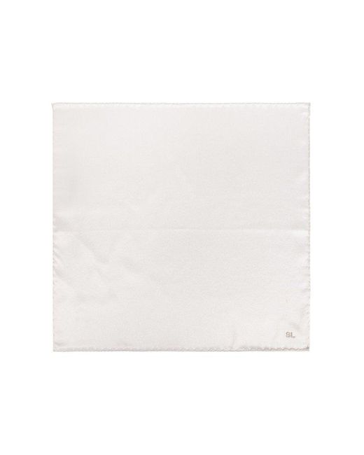 Saint Laurent White Embroidered Silk Pocket Square for men