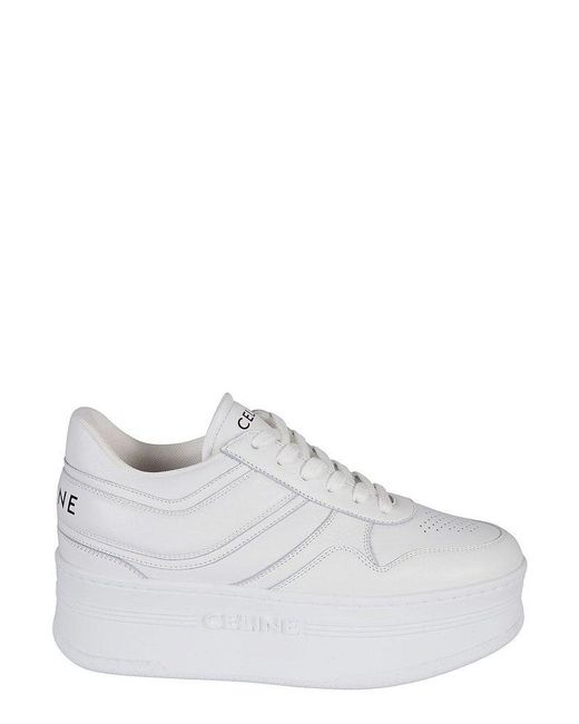 Celine Leather Logo Printed Block Sneakers in White | Lyst Australia