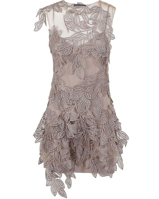 Alberta Ferretti Brown Macrame Foliage Mini Dress
