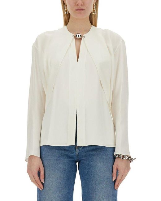 Rabanne White Bead-embellished Long-sleeved Blouse