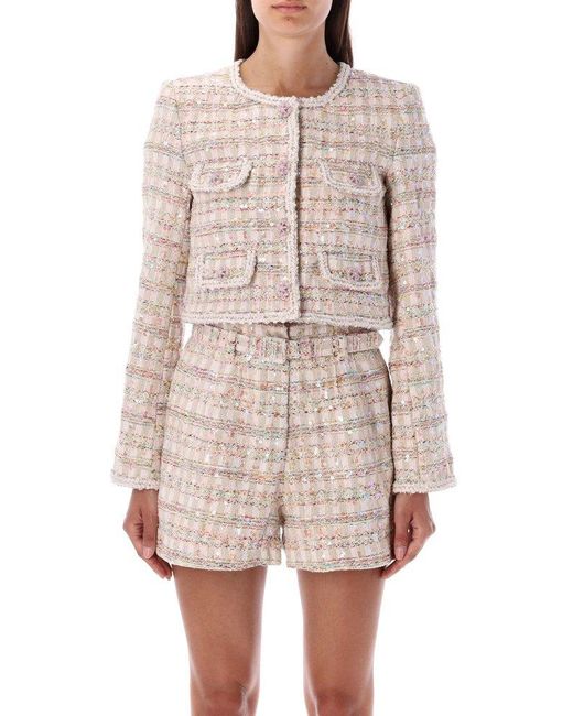 Self-Portrait White Boucle Sequinned Jacket