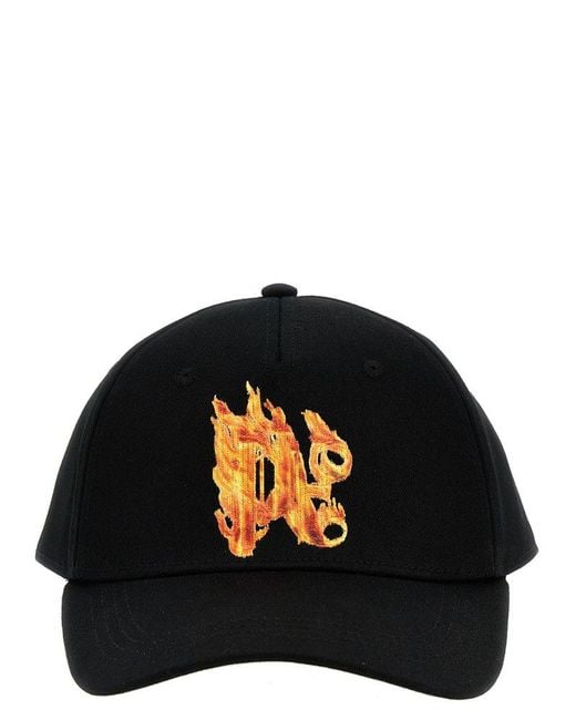 Palm Angels Black Burning Monogram Baseball Cap for men