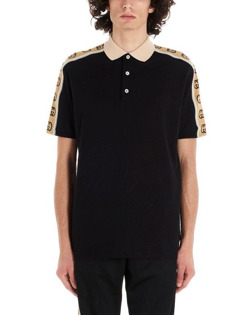 Gucci Black GG Stripe Polo Shirt for men