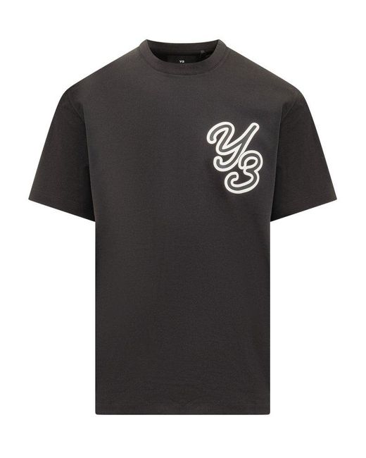 Y-3 Black Logo Printed Short Sleeved T-shirt for men