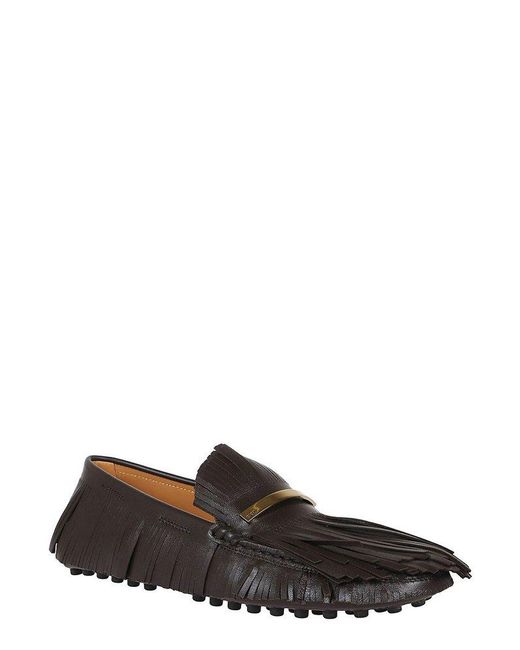 Tod's Brown Logo Engraved Tassel Detailed Loafers