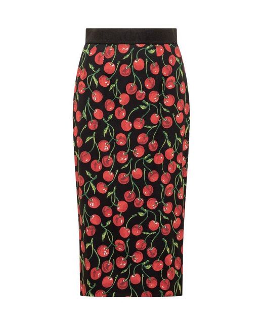 Dolce & Gabbana Red Allover Cherry Printed Pencil Skirt