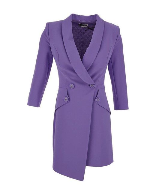 Elisabetta Franchi Purple Double-breasted Asymmetric Mini Dress