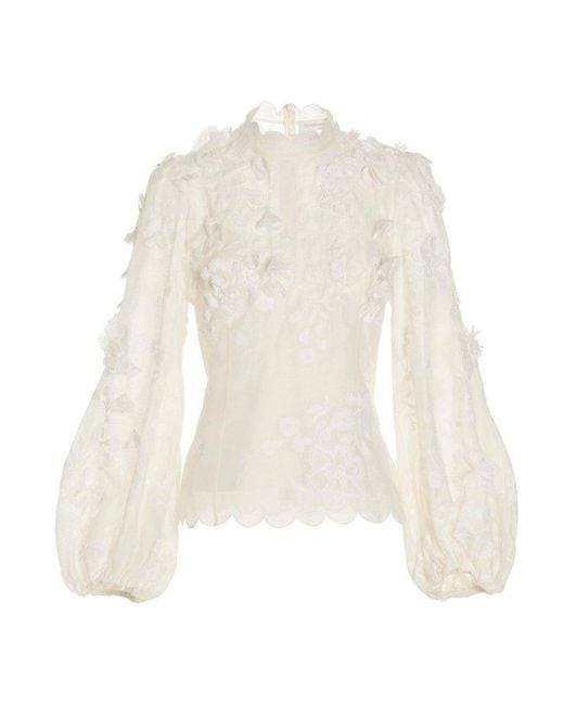 Zimmermann Postcard Floral Embroidered Blouse in White | Lyst