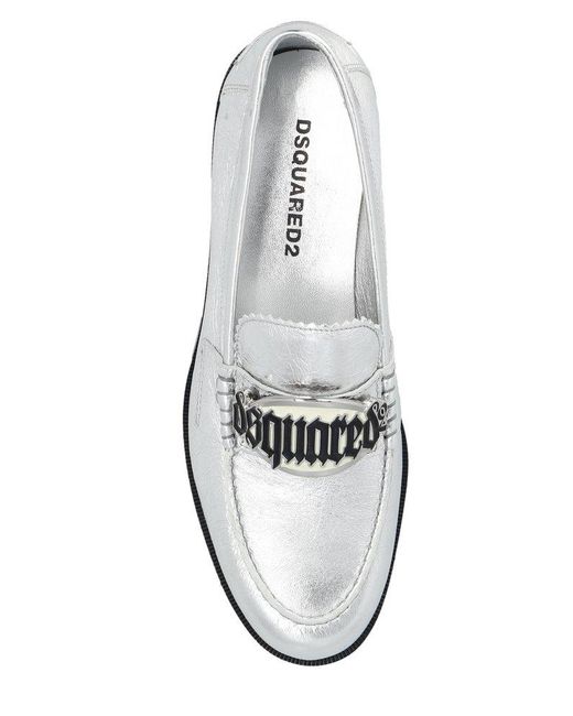 DSquared² White Gothic Metallic Logo Plaque Loafers
