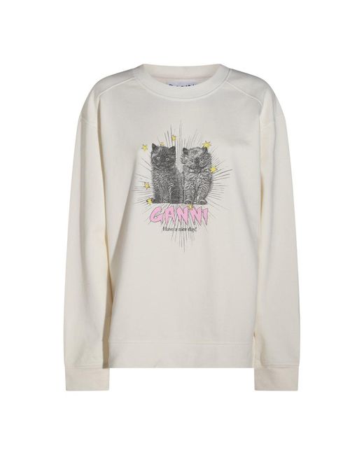 Ganni White Sweatshirt With Colorful Print