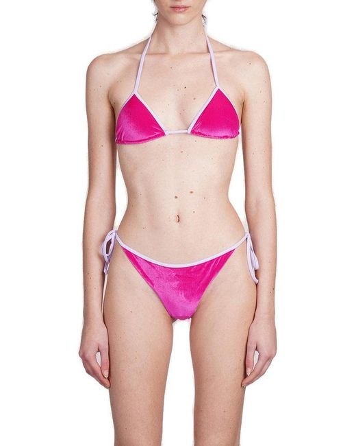 Mc2 Saint Barth Pink Leah Halterneck Velvet Bikini Top