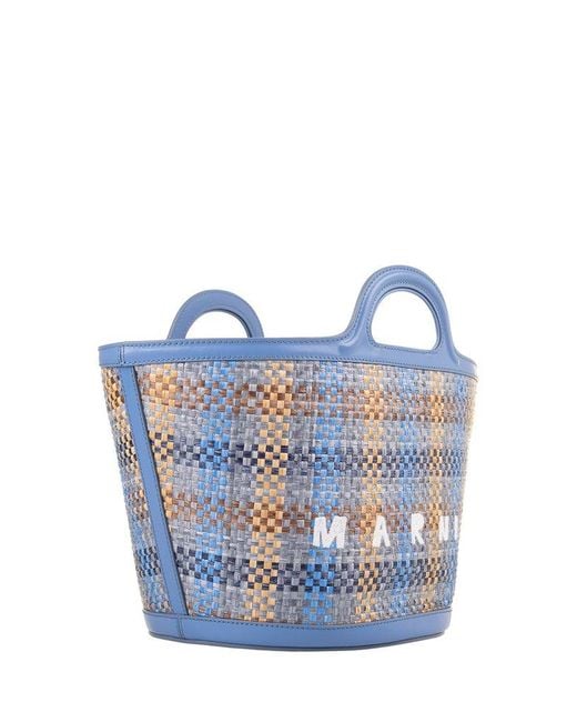 Marni Blue Logo Embroidered Top Handle Bag