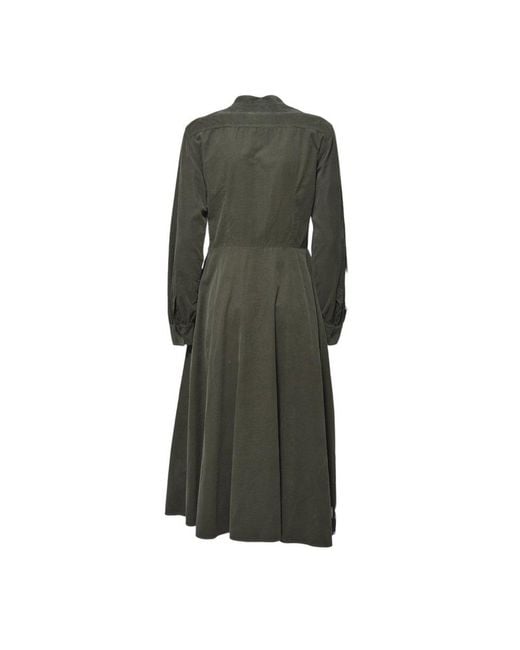 Aspesi Green Ribbed Cotton Velvet Midi Chemisier Dress