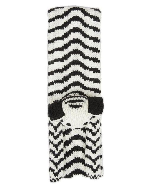 KENZO White Dog-motif Pull-through Fastened Knitted Scarf for men