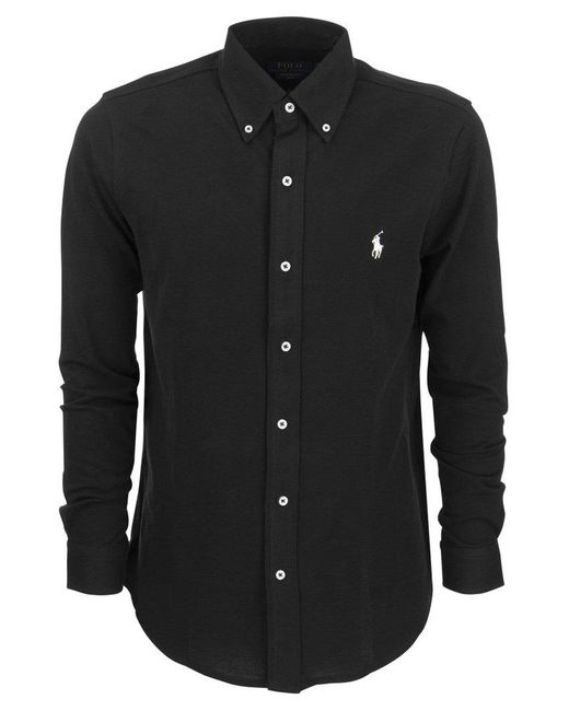 Polo Ralph Lauren Cotton Ultralight Pique Shirt in Black for Men | Lyst