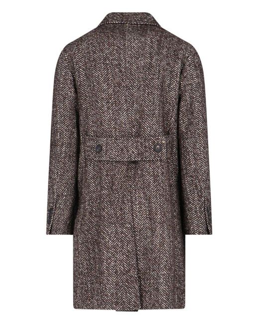 Tagliatore Brown Herringbone Double-Breasted Coat for men
