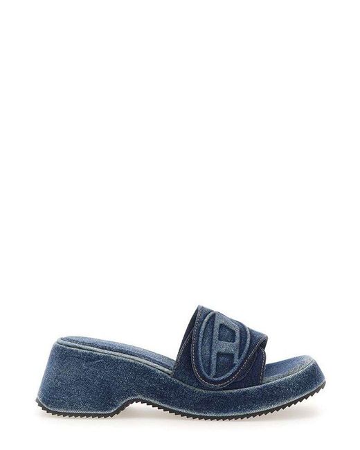 DIESEL Blue Sa-oval D Pf W Logo Emboosed Denim Sandals
