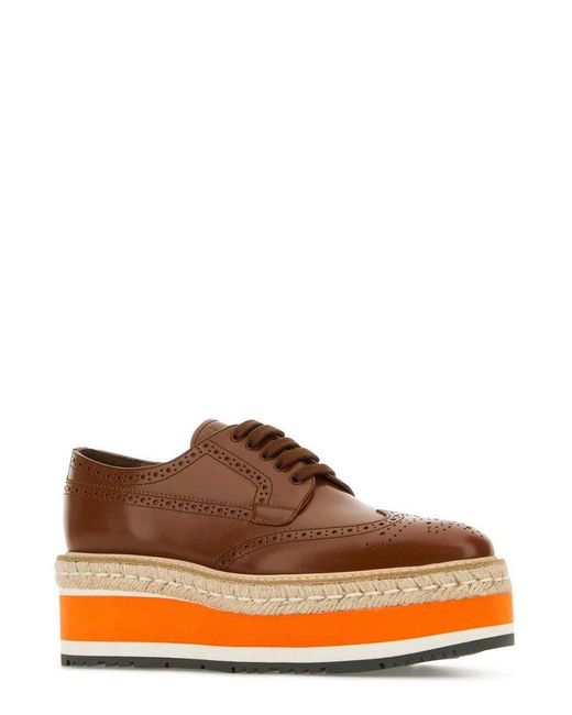 Prada Brown Round-Toe Lace-Up Shoes