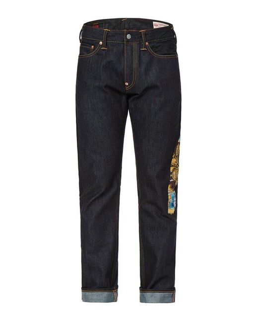 Evisu Komainu Daicock Embroidered Carrot Fit Jeans in Blue for Men | Lyst
