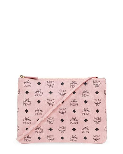 MCM Pink Visetos Printed Zipped Crossbody Bag