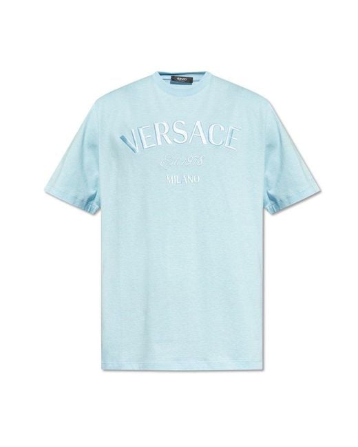 Versace Blue T-shirt With Logo, for men