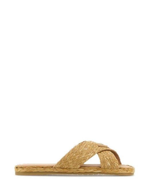Prada Natural Triangle-Logo Slip-On Sandals