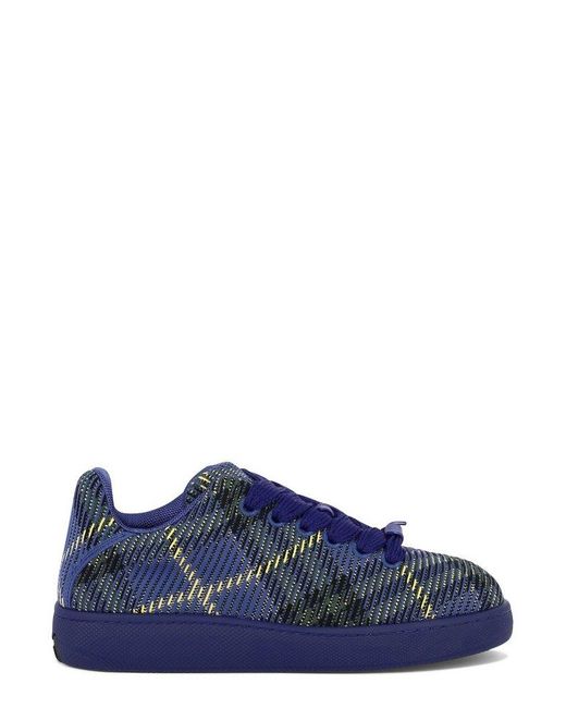 Burberry Blue Check Knit Box Sneakers for men