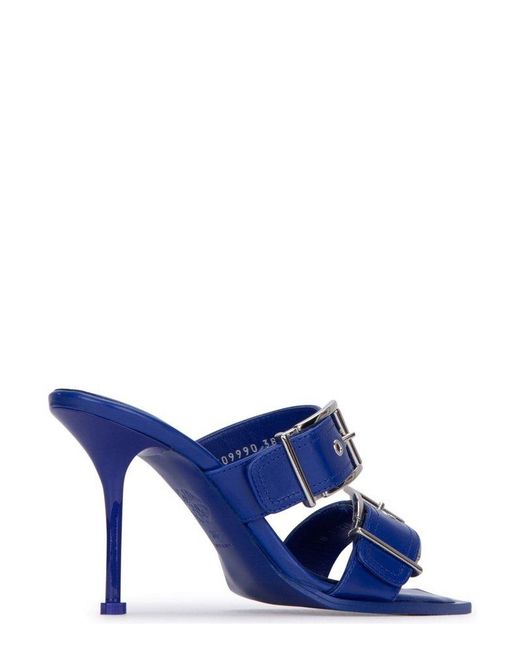 Alexander McQueen Blue Buckle Detailed Heeled Sandals