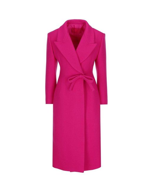 Valentino Wool Bow Detailed Long-sleeved Coat in Pink | Lyst