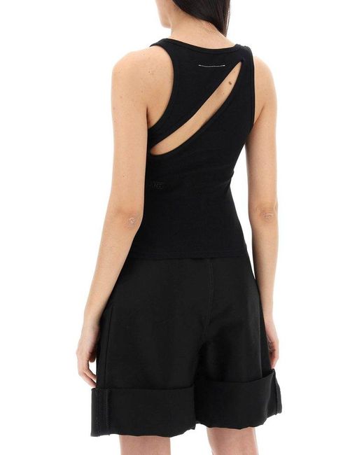 MM6 by Maison Martin Margiela Black Cut-out Detailed Ribbed Tank Top