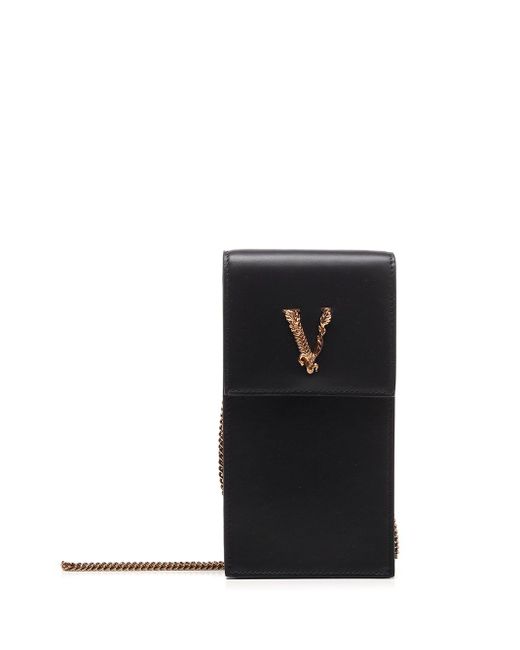 Versace Black Small Virtus Leather Crossbody Phone Case