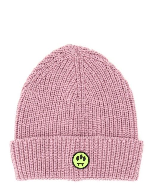 Barrow Pink Logo Patch Chunky Knitted Beanie