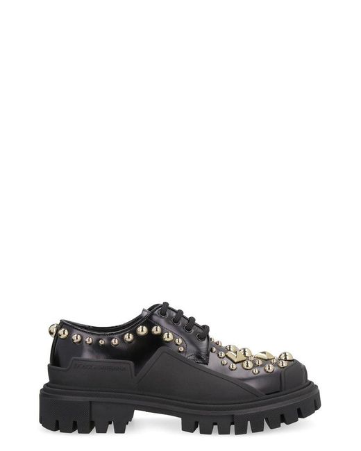 Dolce & Gabbana Black Stud Embroidery Trekking Derby Shoes