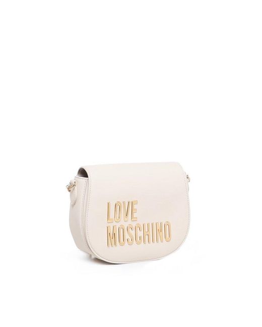 Love Moschino Natural Logo-lettering Chain-linked Saddle Crossbody Bag