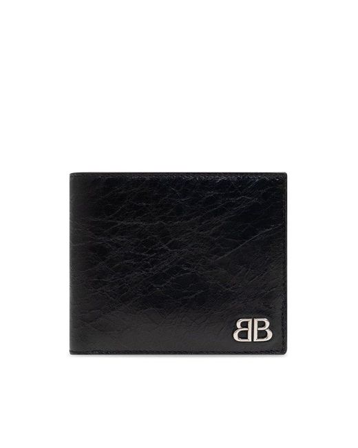 Balenciaga Black Leather Bi-Fold Logo Wallet for men