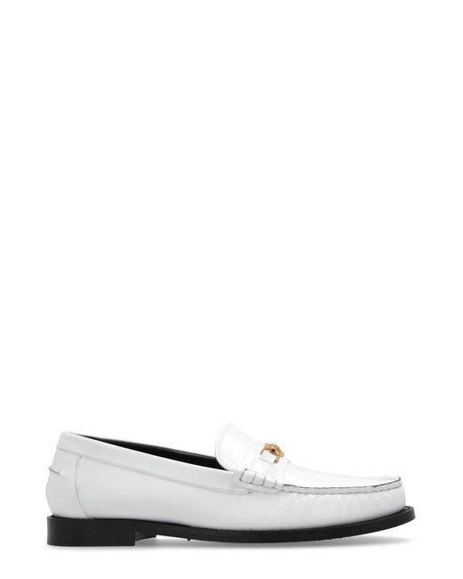 Versace White Logo-plaque Slip-on Loafers
