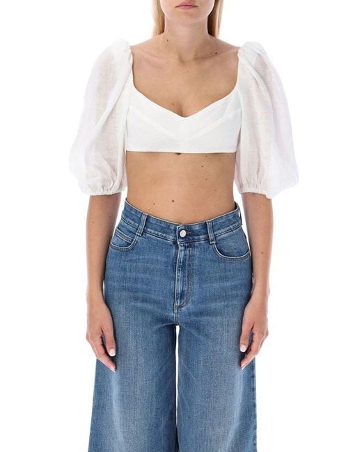 Zimmermann Linen Jeannie Puff Sleeves Crop Top in White Lyst Canada