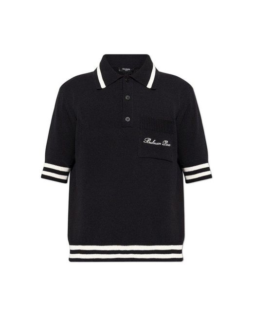 Balmain Black Polo With Pocket for men