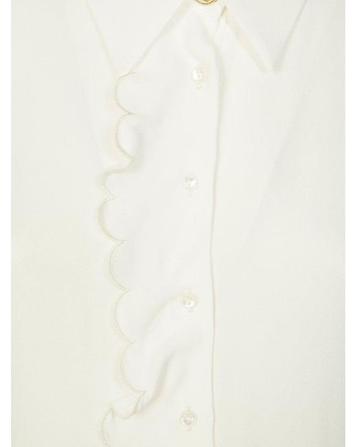 Elisabetta Franchi White Embroidered Scallop Shirt