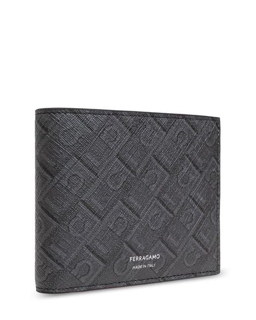 Ferragamo Gray Monogram Bi-Fold Wallet for men