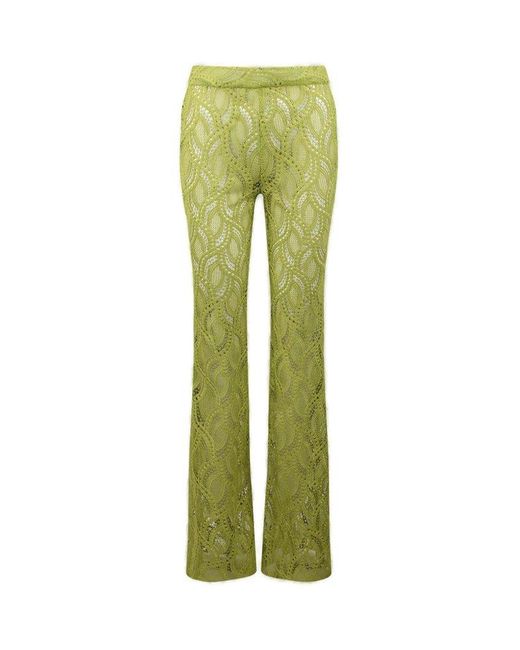 Ermanno Scervino Green Crochet-Knit Flared Trousers