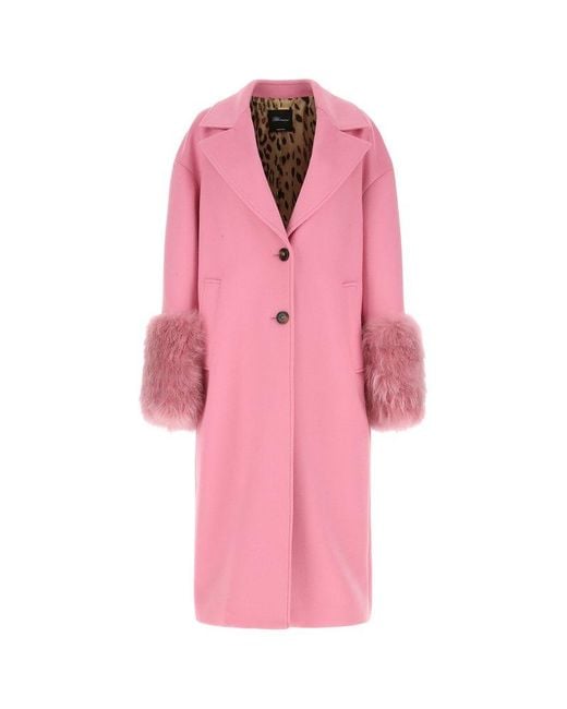 Blumarine Pink Faux Fur Detailed Long Coat