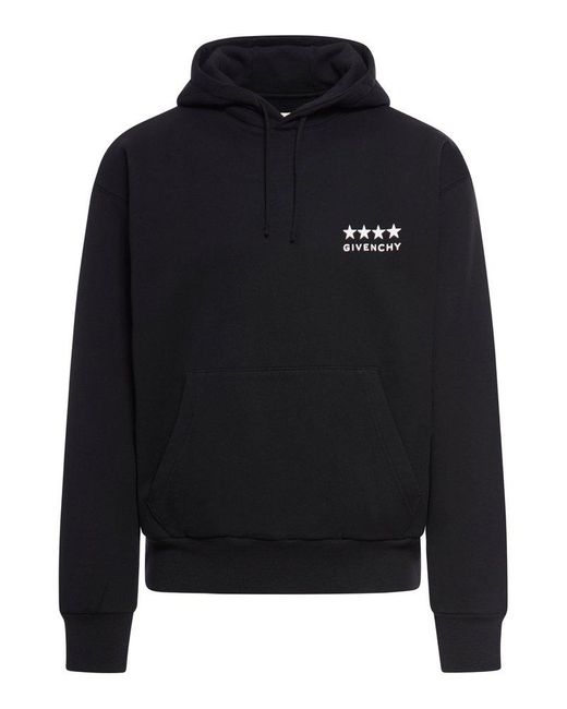 Givenchy Blue Logo Embroidered Drawstring Hoodie for men