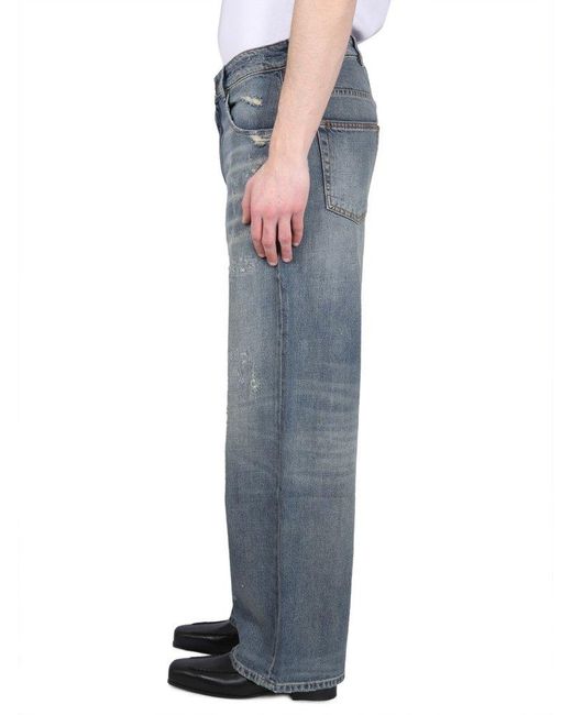 PT Torino Blue Skater Straight-leg Distressed Loose-fit Jeans for men